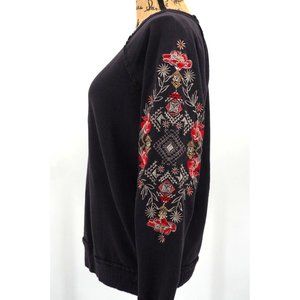 Knox Rose Sweatshirt Women Medium M Gray Floral Embroidered Sleeves Pullover